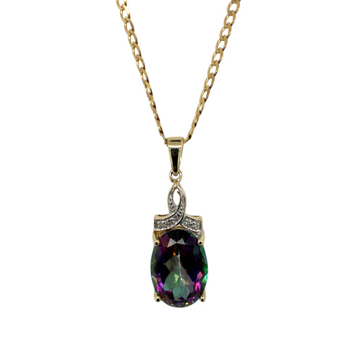 9ct Gold Diamond & Mystic Topaz Set 18