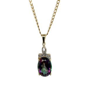 9ct Gold Diamond & Mystic Topaz Set 18" Necklace