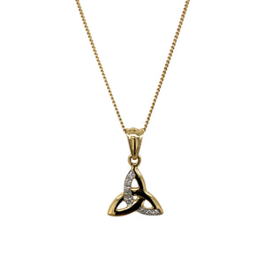 9ct Gold & Diamond Set Celtic Triquetra Knot 18" Necklace