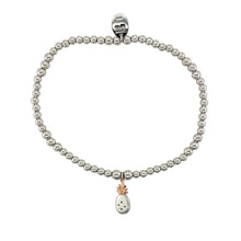 Load image into Gallery viewer, Preowned 925 Silver with 9ct Rose Gold Clogau &amp; Citrine Set Pineapple Clogau Stretchy Beaded Bracelet with the weight 5.30 grams. The charm is approximately 1.3cm long
