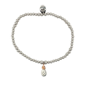 Preowned 925 Silver with 9ct Rose Gold Clogau & Citrine Set Pineapple Clogau Stretchy Beaded Bracelet with the weight 5.30 grams. The charm is approximately 1.3cm long