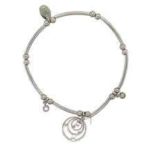 Load image into Gallery viewer, Preowned 925 Silver with 9ct Rose Gold Clogau &amp; White Topaz Set Stretchy Beaded Bracelet with the weight 4.90 grams. The circle charm is 14mm diameter
