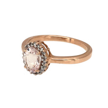 Load image into Gallery viewer, Preowned 9ct Rose and White Gold Diamond &amp; Morganite Set Cluster Ring in size N with the weight 2.40 grams. The morganite stone is 7mm by 5mm
