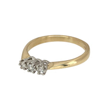 Load image into Gallery viewer, Preowned 9ct Yellow and White Gold &amp; Diamond Set Trilogy Ring in size N with the weight 2 grams. There is approximately 0.10ct of diamond content set in total
