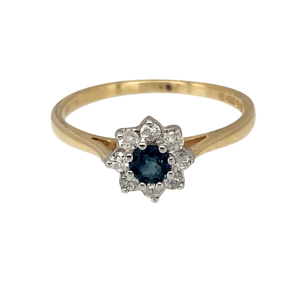 9ct Gold Diamond & Sapphire Set Cluster Ring