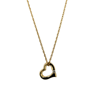 9ct Gold & Diamond Set Open Heart 16" Necklace