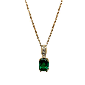 14ct Gold Diamond & Green Stone Set 18" Necklace