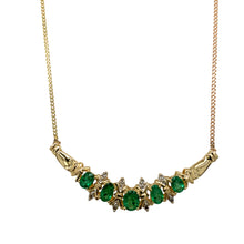 Load image into Gallery viewer, 9ct Gold Diamond &amp; Emerald Set Curved Bar 20&quot; Necklace
