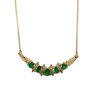 9ct Gold Diamond & Emerald Set Curved Bar 20" Necklace