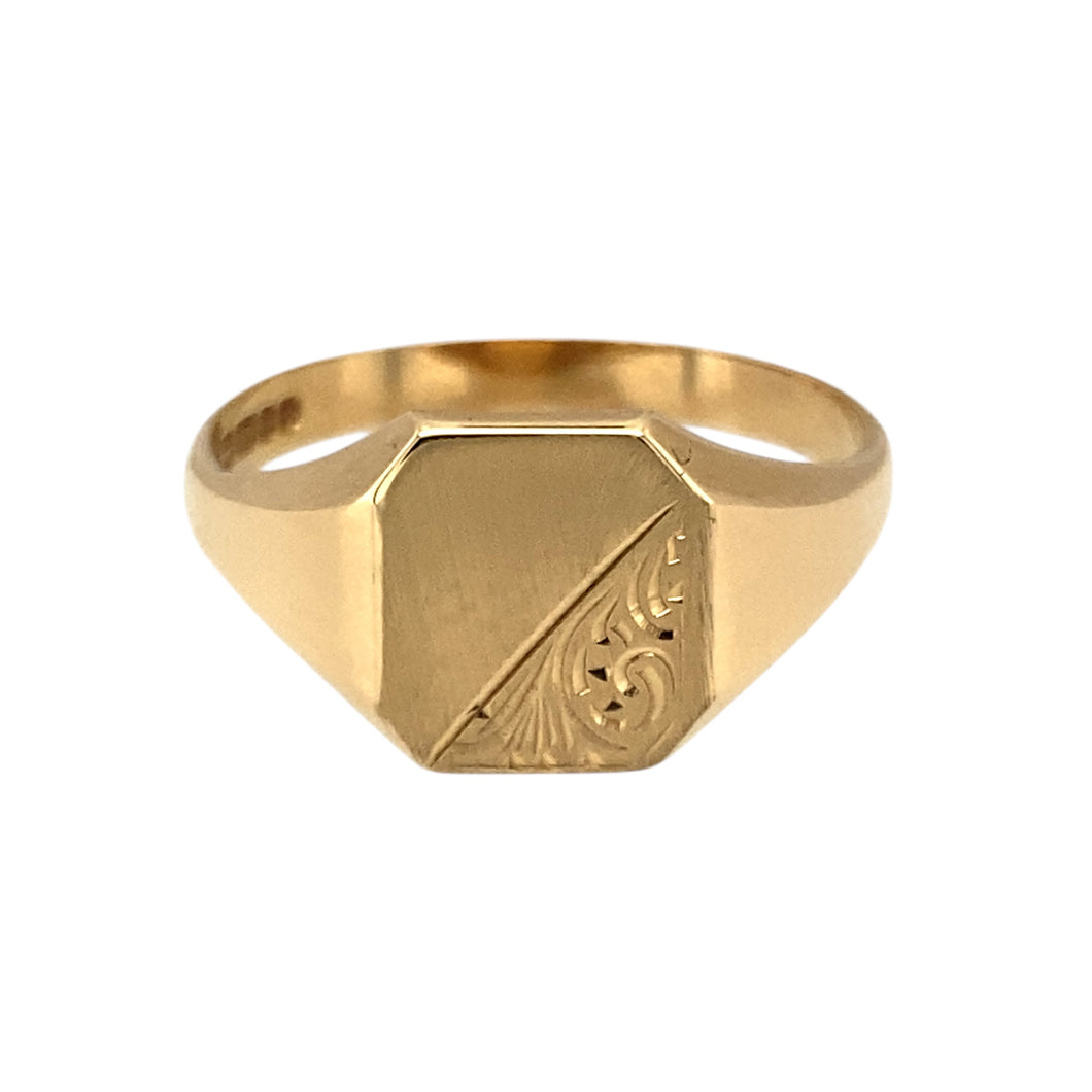 9ct Gold Patterned Rectangle Signet Ring