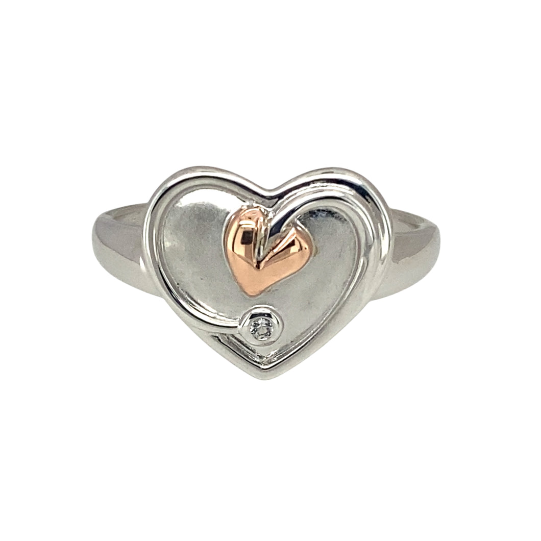 925 Silver & White Topaz Set Heart Clogau Ring