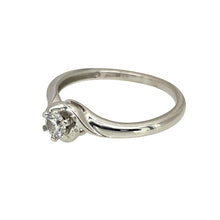 Load image into Gallery viewer, Preowned 9ct White Gold &amp; Diamond Set Twist Solitaire Ring in size L with the weight 1.70 grams. The diamond is approximately 0.17ct of diamond content
