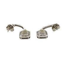 Load image into Gallery viewer, Preowned 10ct White Gold &amp; Diamond Set Dropper Earrings with the weight 4 grams. The diamonds are white and yellow coloured
