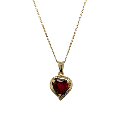 9ct Gold Diamond & Red Stone Heart 18