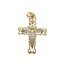 Load image into Gallery viewer, Preowned 9ct Yellow and White Gold &amp; Cubic Zirconia Set Fancy Cross Pendant with the weight 5.90 grams. The center stone is 5mm diameter
