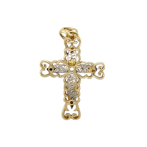 Preowned 9ct Yellow and White Gold & Cubic Zirconia Set Fancy Cross Pendant with the weight 5.90 grams. The center stone is 5mm diameter