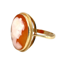 Load image into Gallery viewer, Preowned 9ct Yellow Gold &amp; Cameo Set Oval Ring in size O with the weight 3.30 grams. The cameo stone is 18mm by 13mm
