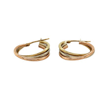 Load image into Gallery viewer, Preowned 9ct Yellow, Rose and White Gold Twist Hoop Creole Earrings with the weight 2 grams
