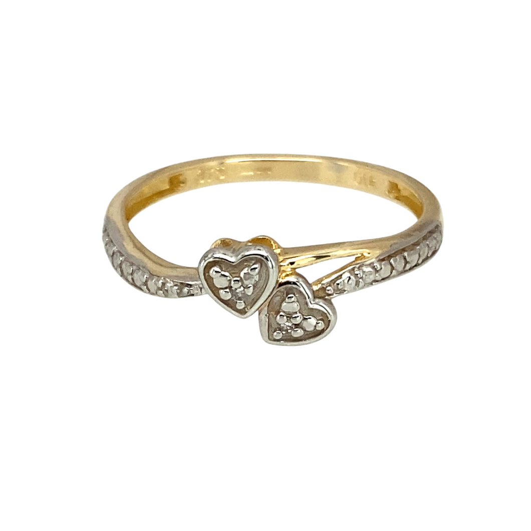 9ct Gold & Diamond Set Double Heart Ring