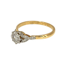 Load image into Gallery viewer, Preowned 18ct Yellow Gold &amp; Platinum Diamond Vintage Style Solitaire Ring in size N with the weight 2.40 grams. The diamond is approximately 0.11ct
