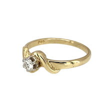 Load image into Gallery viewer, Preowned 9ct Yellow and White Gold &amp; Diamond Set Wrap Around Twist Ring in size K with the weight 1.60 grams. The diamond is approximately 0.11ct
