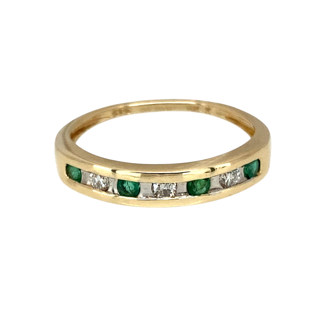 9ct Gold Diamond & Emerald Set Band Ring