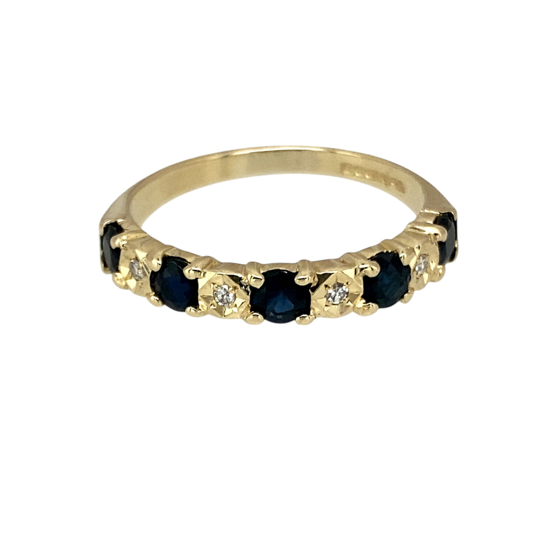 9ct Gold Diamond & Sapphire Set Band Ring