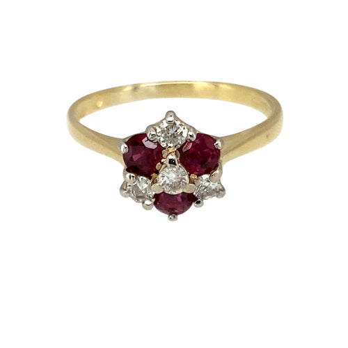 18ct Gold Diamond & Ruby Set Cluster Ring