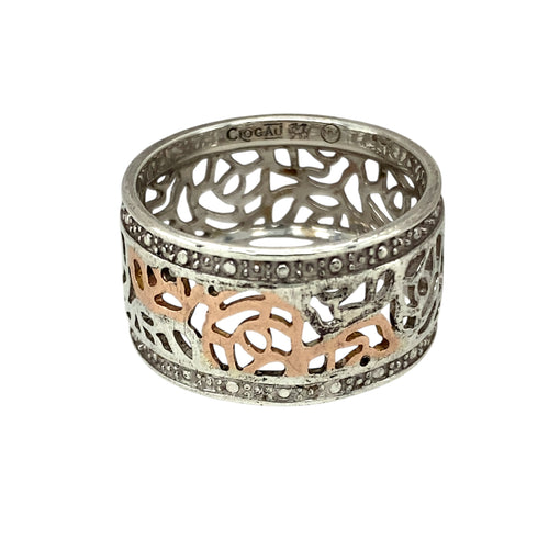 925 Silver Clogau Rose Patterned Band Ring