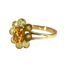 Load image into Gallery viewer, Preowned 9ct Yellow Gold Citrine &amp; Preciosa Flower Ring in size R with the weight 3.70 grams. The center citrine stone is 8mm by 6mm
