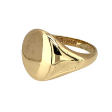 Load image into Gallery viewer, Preowned 9ct Yellow Gold Oval Signet Ring in size N to O with the weight 4.50 grams. The front of the ring is 14mm high
