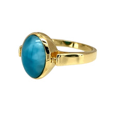 Load image into Gallery viewer, Preowned 14ct Yellow Gold &amp; Turquoise White Coloured Stone Set Ring in size L with the weight 3.30 grams. The turquoise coloured stone is 11mm by 7mm
