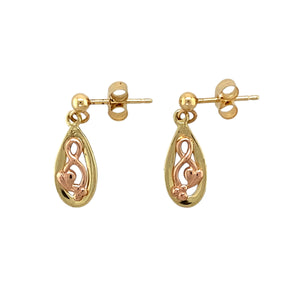 9ct Welsh Gold Vine of Life Teardrop Earrings