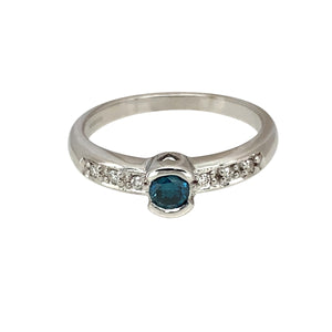 18ct White Gold Diamond & Blue Topaz Set Ring