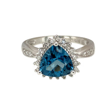 Load image into Gallery viewer, 9ct White Gold Diamond &amp; Blue Topaz Set Halo Style Ring
