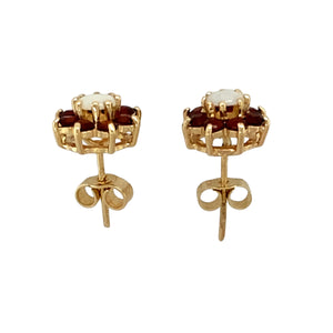 9ct Gold Opal & Garnet Set Cluster Stud Earrings