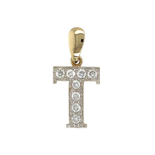 Load image into Gallery viewer, 9ct Gold &amp; Cubic Zirconia Set &#39;T&#39; Initial Pendant
