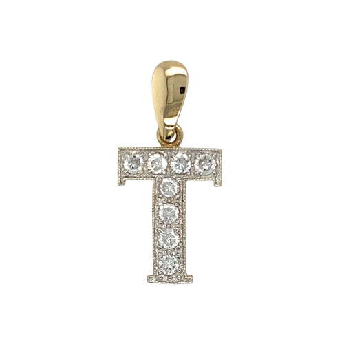 9ct Gold & Cubic Zirconia Set 'T' Initial Pendant