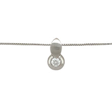 Load image into Gallery viewer, Preowned 9ct White Gold &amp; Cubic Zirconia Set Pendant on a 16&quot; box chain with the weight 1.60 grams. The stone is 3mm diameter and the pendant is 1.1cm long including the bail
