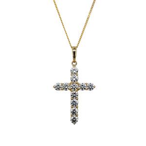 14ct Gold & Cubic Zirconia Set Cross 18" Necklace