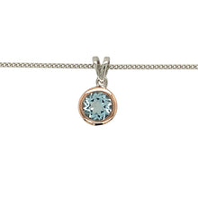 Load image into Gallery viewer, Preowned 925 Silver Clogau with 9ct Rose Clogau &amp; Blue Topaz Set Clogau 18&quot; Clogau curb chain with the weight 3.30 grams. The pendant is 1.5cm long including the bail and the topaz stone is 6mm diameter
