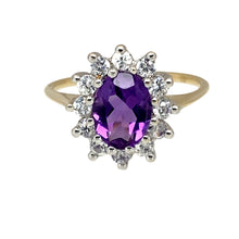 Load image into Gallery viewer, 9ct Gold Amethyst &amp; Cubic Zirconia Set Cluster Ring
