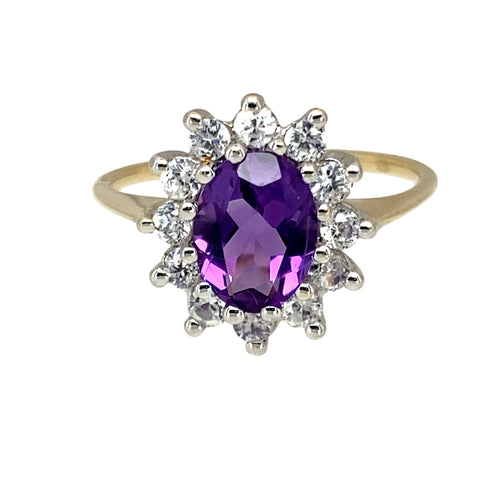 9ct Gold Amethyst & Cubic Zirconia Set Cluster Ring