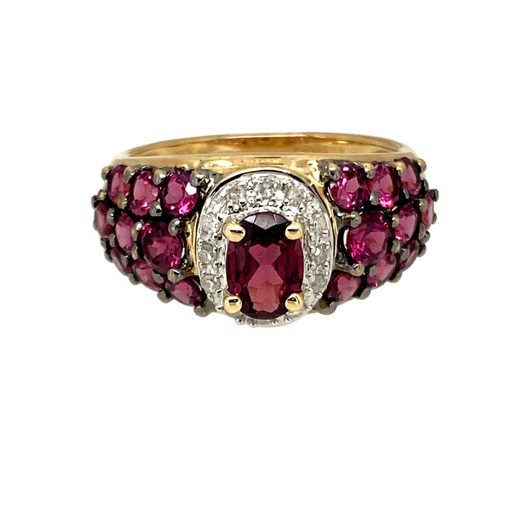 9ct Gold Diamond & Pink Tourmaline Set Dress Ring