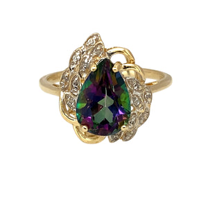 9ct Gold Diamond & Mystic Topaz Set Teardrop Ring