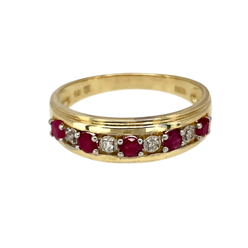 9ct Gold Diamond & Ruby Set Band Ring