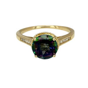 9ct Gold Diamond & Mystic Topaz Set Ring