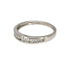 Load image into Gallery viewer, Preowned 9ct White Gold &amp; Diamond Set Band Ring in size P with the weight 1.90 grams. The front of the band is 4mm wide
