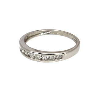 Preowned 9ct White Gold & Diamond Set Band Ring in size P with the weight 1.90 grams. The front of the band is 4mm wide