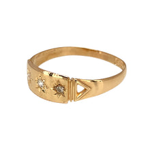 Load image into Gallery viewer, Preowned 18ct Yellow Gold &amp; Diamond Set Vintage Ring in size R with the weight 2 grams. The front of the ring is 6mm wide
